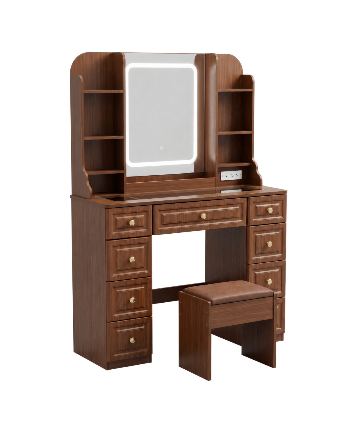 gaomon Led Vanity Desk, 9 Drawers, Mirror and Lights, Power Outlet, Generous Storage