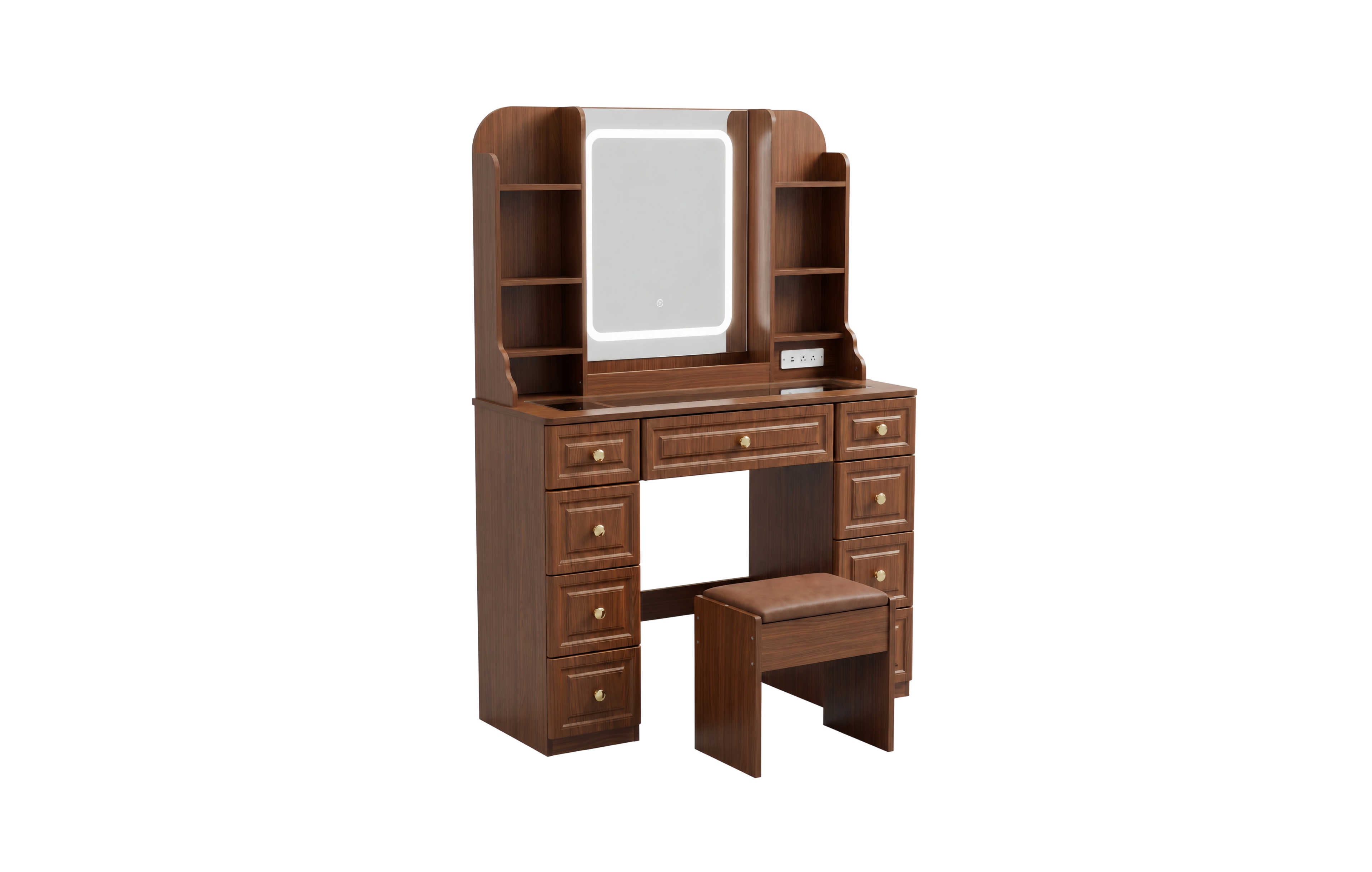 gaomon Led Vanity Desk, 9 Drawers, Mirror and Lights, Power Outlet, Generous Storage