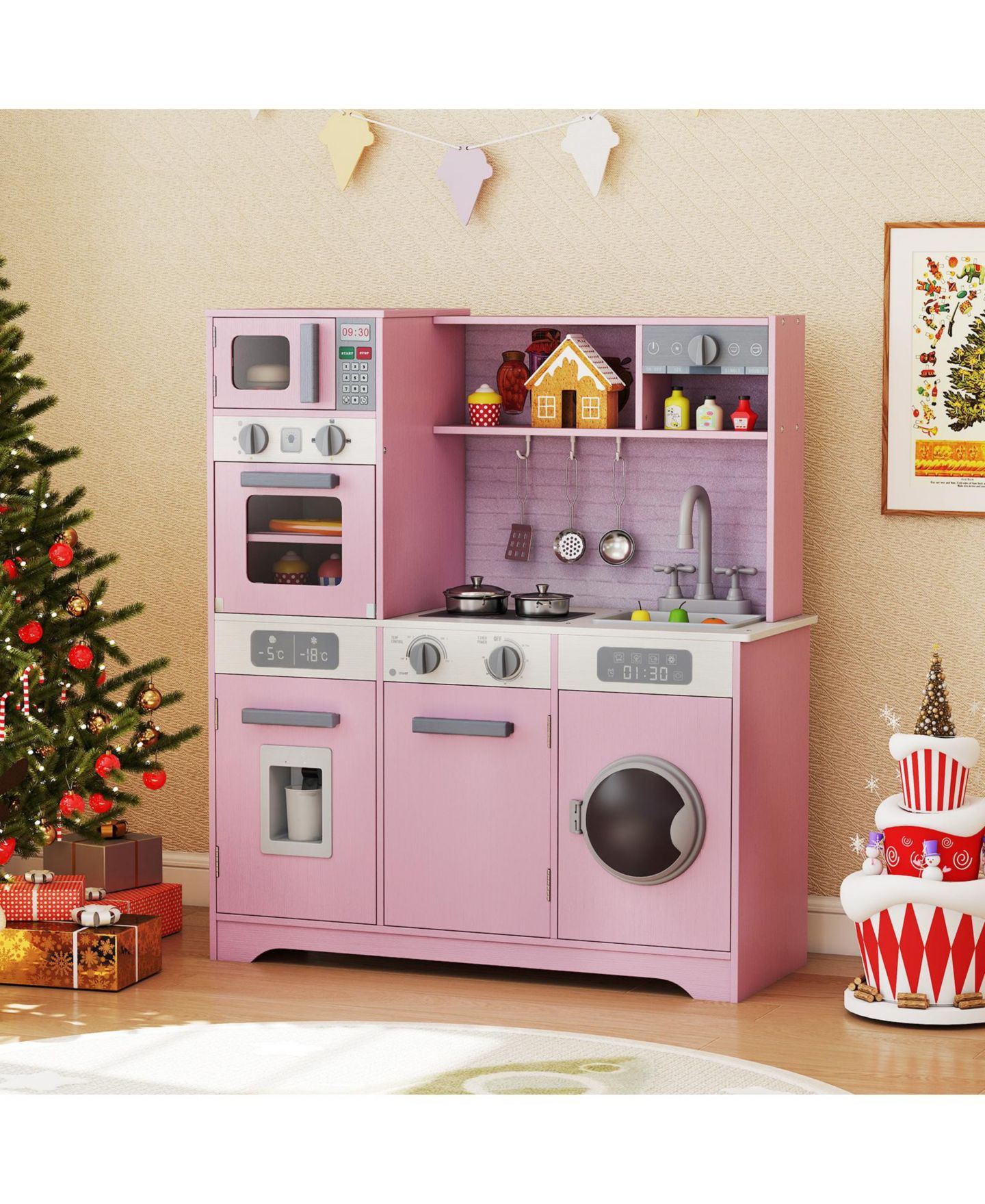 Детские игрушки HONGGE Clicking-Knobs Washing Machine Door Pretend Play Kitchen Set, Ages 3+, цвет: Розовый — фото 3