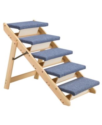 5-Step Wood Pet Stairs for Beds Sofa Cars with 150lbs Load Capacity Foldable Flat for Cats Dogs