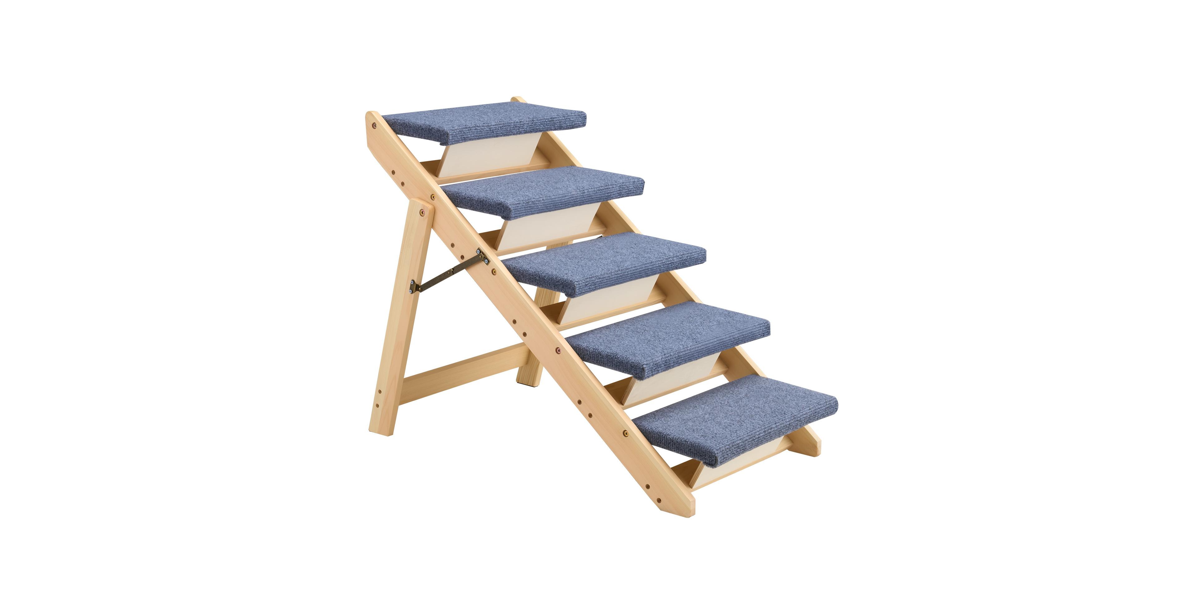 Sugift 5-Step Wood Pet Stairs for Beds Sofa Cars with 150lbs Load Capacity Foldable Flat for Cats Dogs