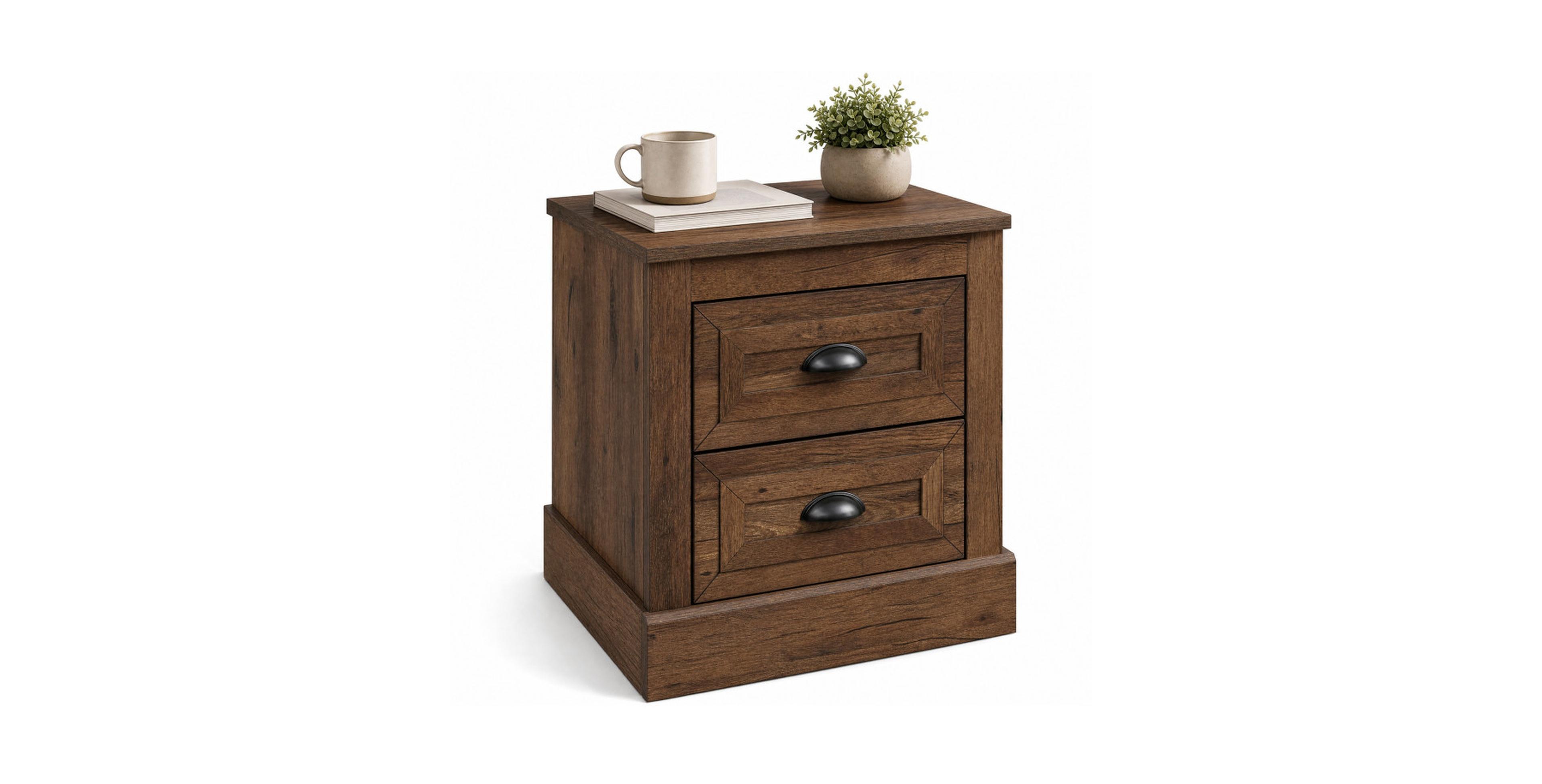 Sugift Farmhouse Nightstand with 2 Drawers and Storage for Living Room Bedroom
