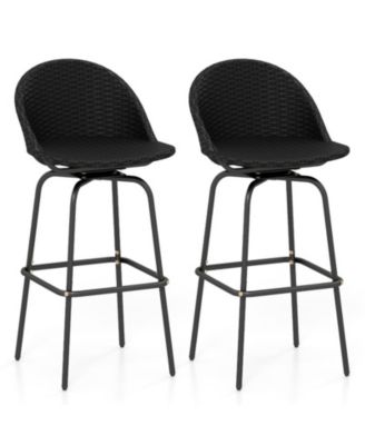 Set of 2 Rattan Swivel Bar Stools with Curved Backs Chair