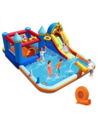 Inflatable Bouncy Castle Water Park with Blower Included and Water Slide, Ages 3-12