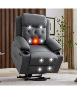 Power Lift Recliner Chair with Massage and Lumbar Heat, Oversized PU Leather Recliner with Cup Holders and Side Pockets, Electric Recliner