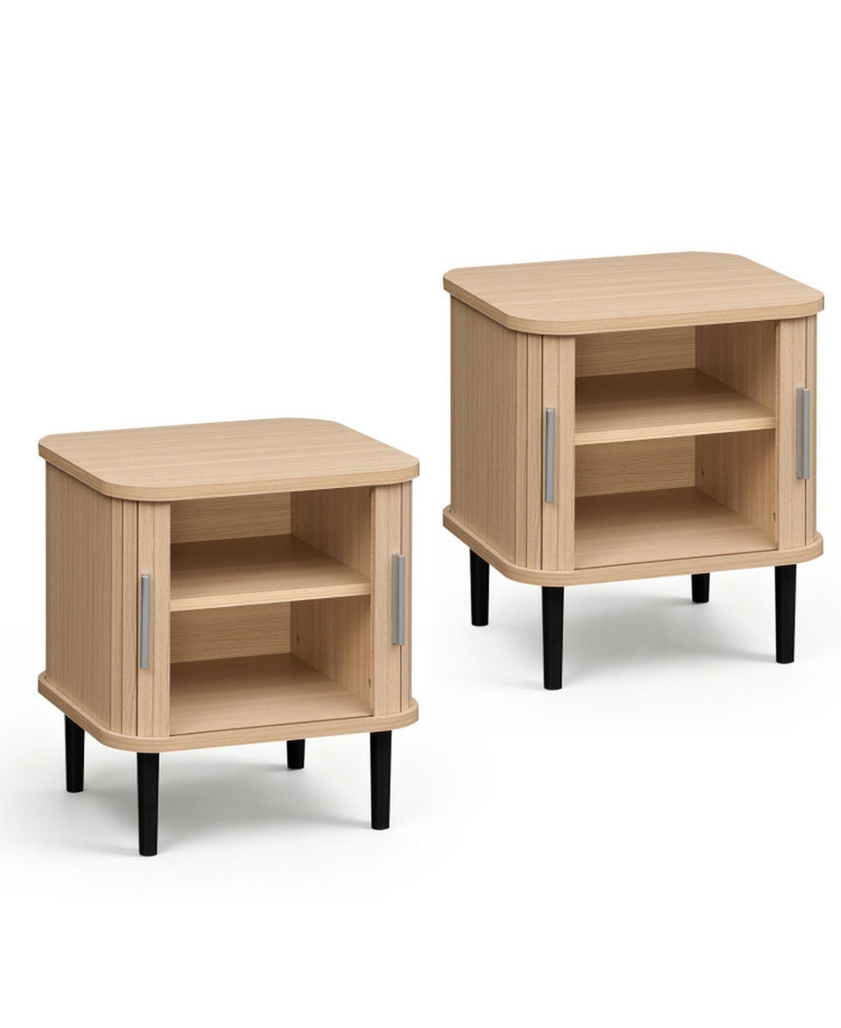 Gouun Set of 2 Tambour Door Nightstands with Adjustable Shelf - Natural oak finish