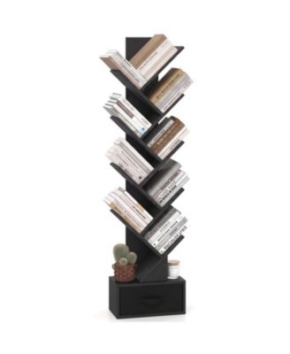 10-Tier Bookshelf with Drawer Free-Standing Storage Bookcase