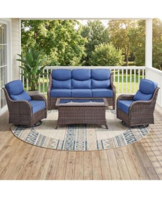 5 - Person Wicker Patio Conversation Set with Coffee Table and 6-Inch Luxury Cushions Swivel Chairs, Side Table