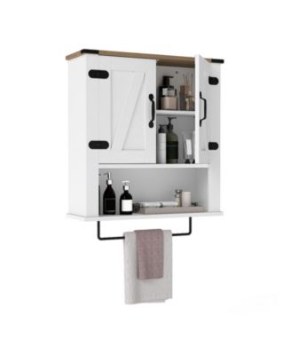 Farmhouse Bathroom Wall Cabinet with Barn Door and Towel Bar