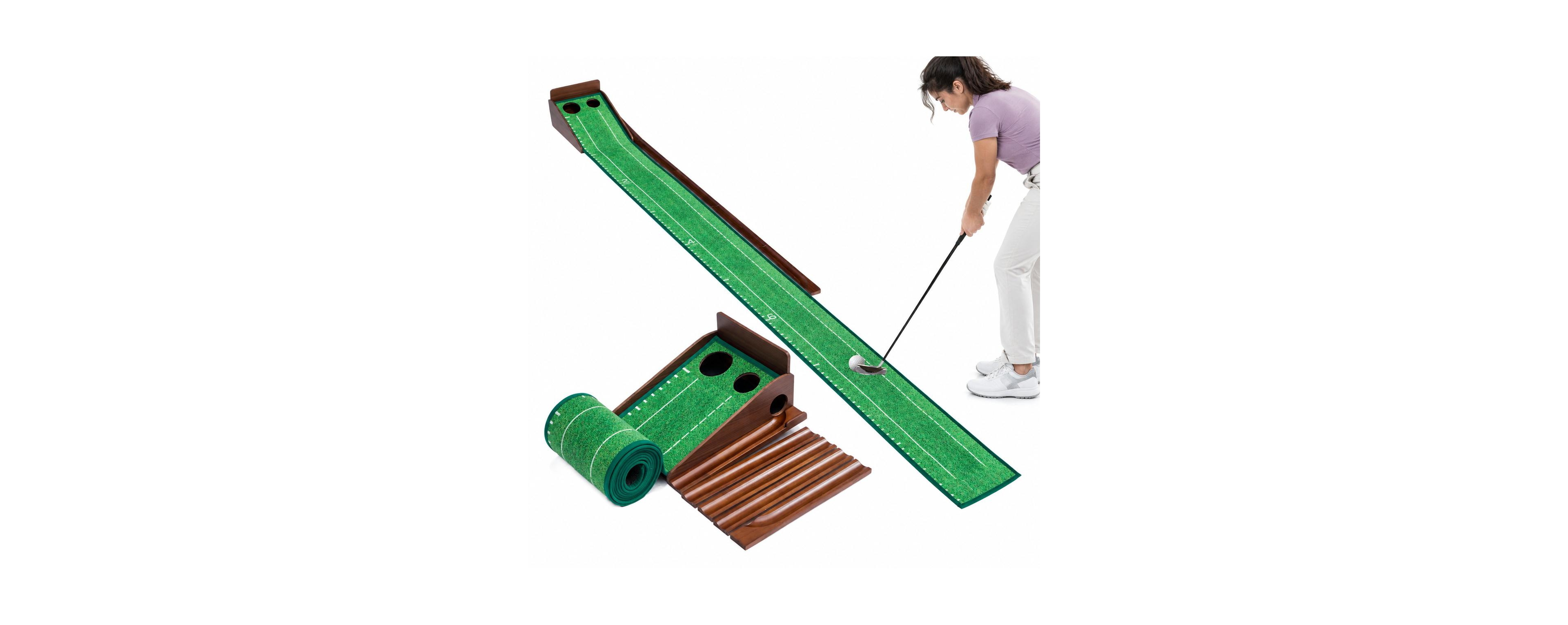 Peneyon Indoor Golf Putting Mat Automatic Ball Return Double Hole Practice Training