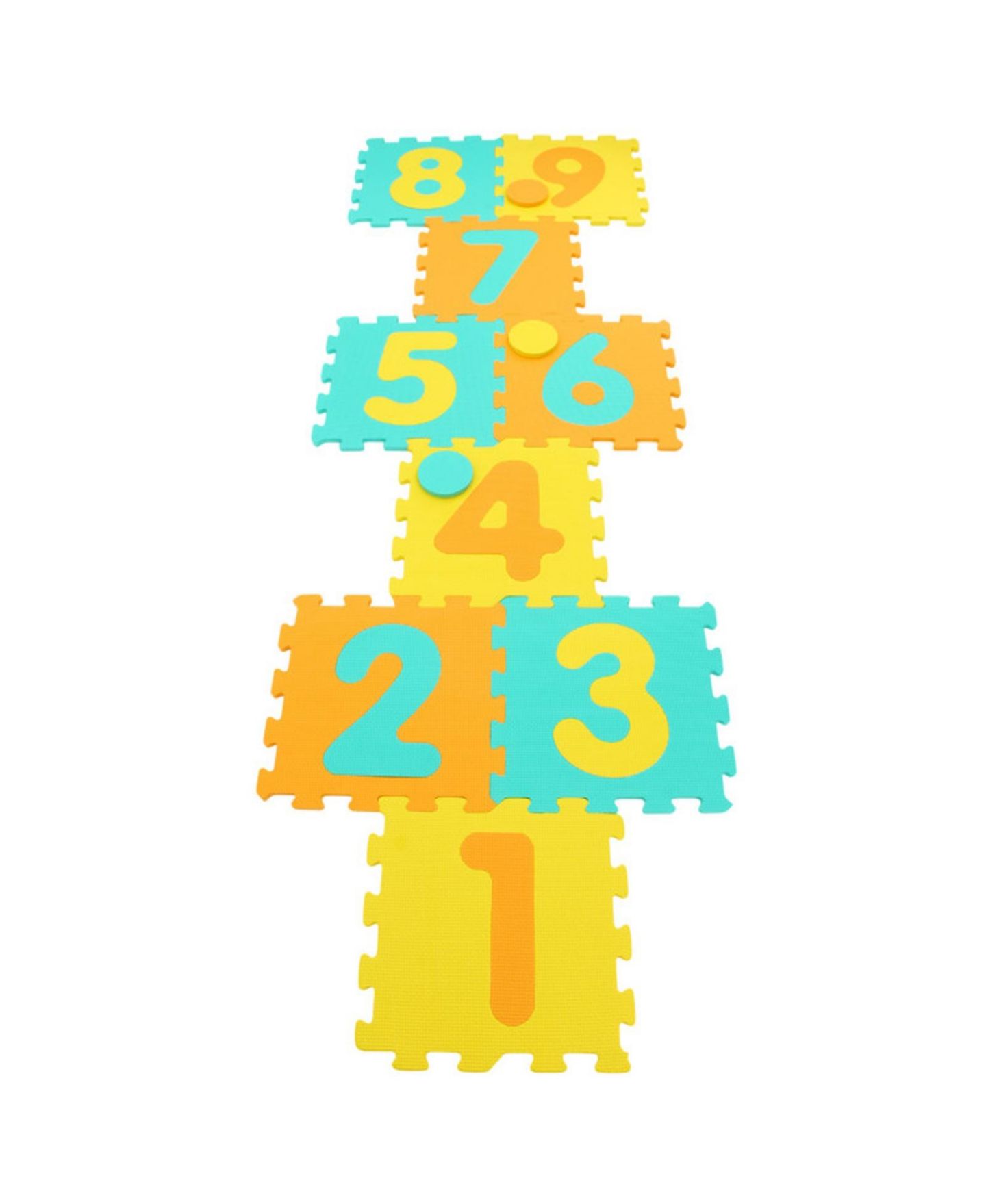 Детские игрушки HONGGE 9 Piece Foam Hopscotch Play Mat with Three Marker Discs, Ages 10 Months+, цвет: Assorted Tile Colors — фото 5