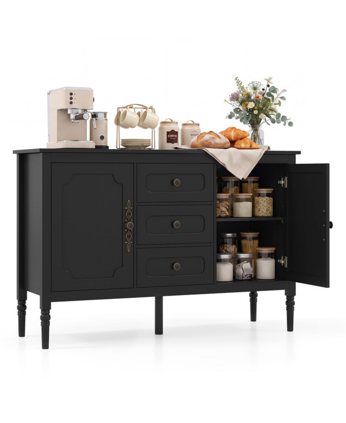 Gouun 47 in Vintage Buffet Sideboard Cabinet with Three Drawers - Vintage black