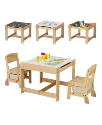 3-in-1 Kids Wooden Table Set Featuring Double-Sided Top
