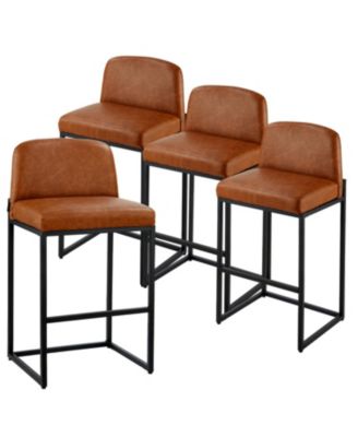 Set of 4 27 Inch Counter Stools with Faux Leather Backrest