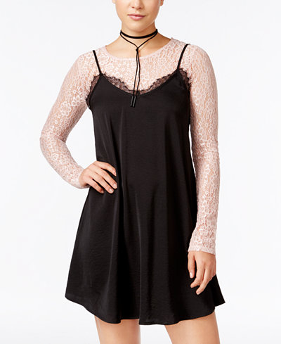 Material Girl Juniors' Slip Dress with Lace Top, Only at Macy's