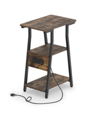 Set of 1 Industrial Side Tables with Charging Station and 3-Tier Shelves for Small Space