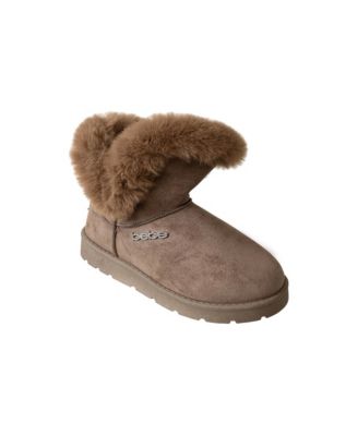 Women's Winter Boots with Faux Fur Trim and Rhinestone Logo