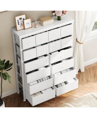 16 Drawer Tall Fabric Dresser with Metal Frame, Modern Storage Chest Organizer for Bedroom, Nursery, Entryway and Living Room