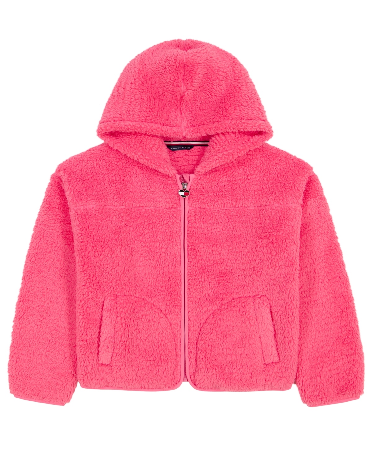 Tommy Hilfiger Girls' 7-16 Minky Faux Fur Hooded Drop-Shoulder Hoodie - Hot Pink