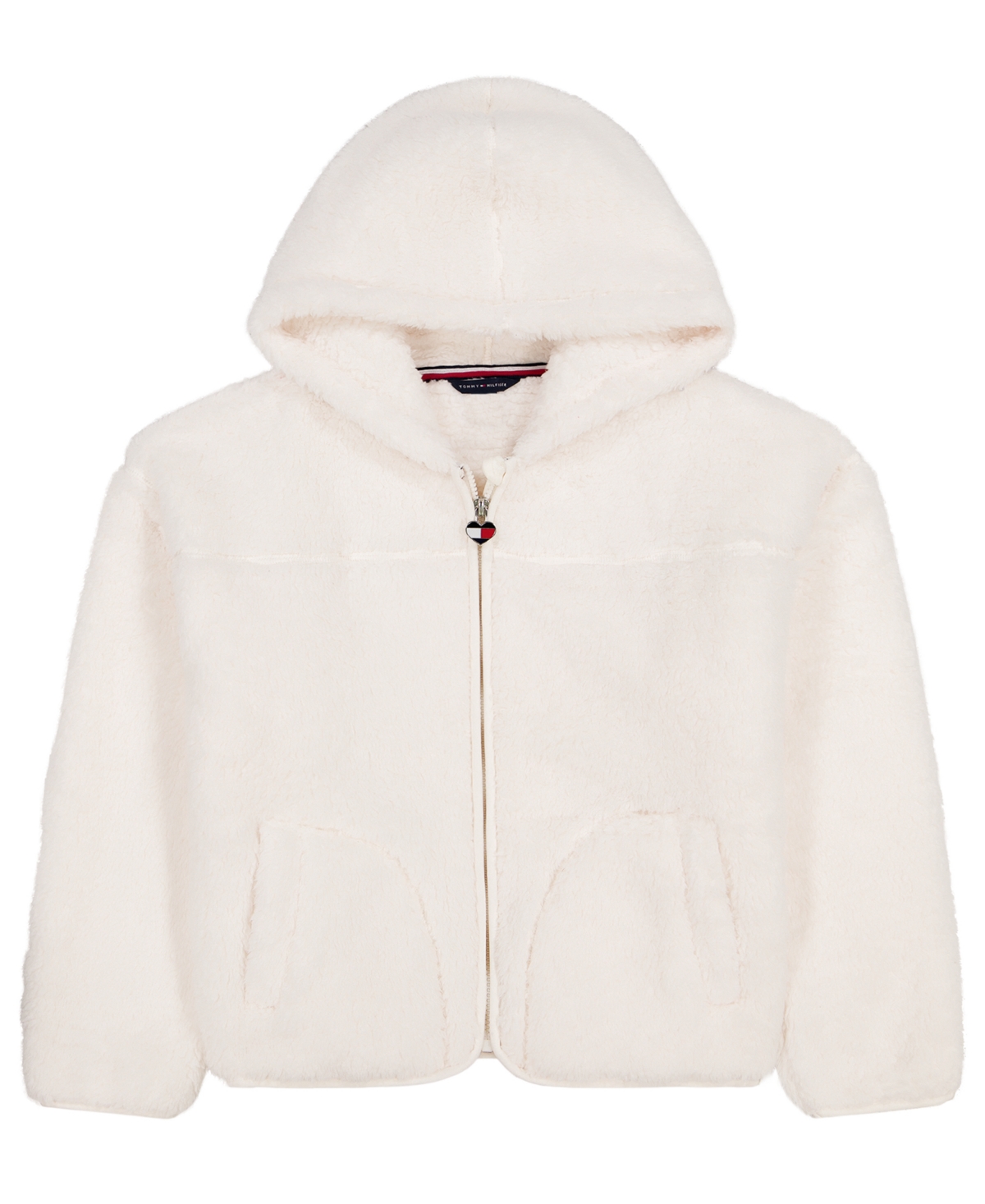 Tommy Hilfiger Girls' 7-16 Minky Faux Fur Hooded Drop-Shoulder Hoodie - Natural