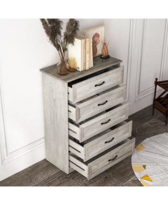 5 Drawer Wooden Dresser for Bedroom, Tall Chest of Drawers with Anti-Tip Kit and Metal Handles, Storage Dresser Organizer