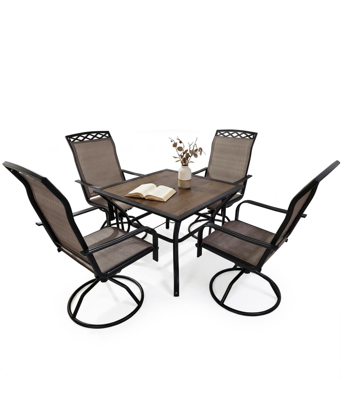 Decksplore 5 Piece Outdoor Patio Set Dining Table with 4 Textilene Swivel Chairs All Weather for Garden Backyard Deck