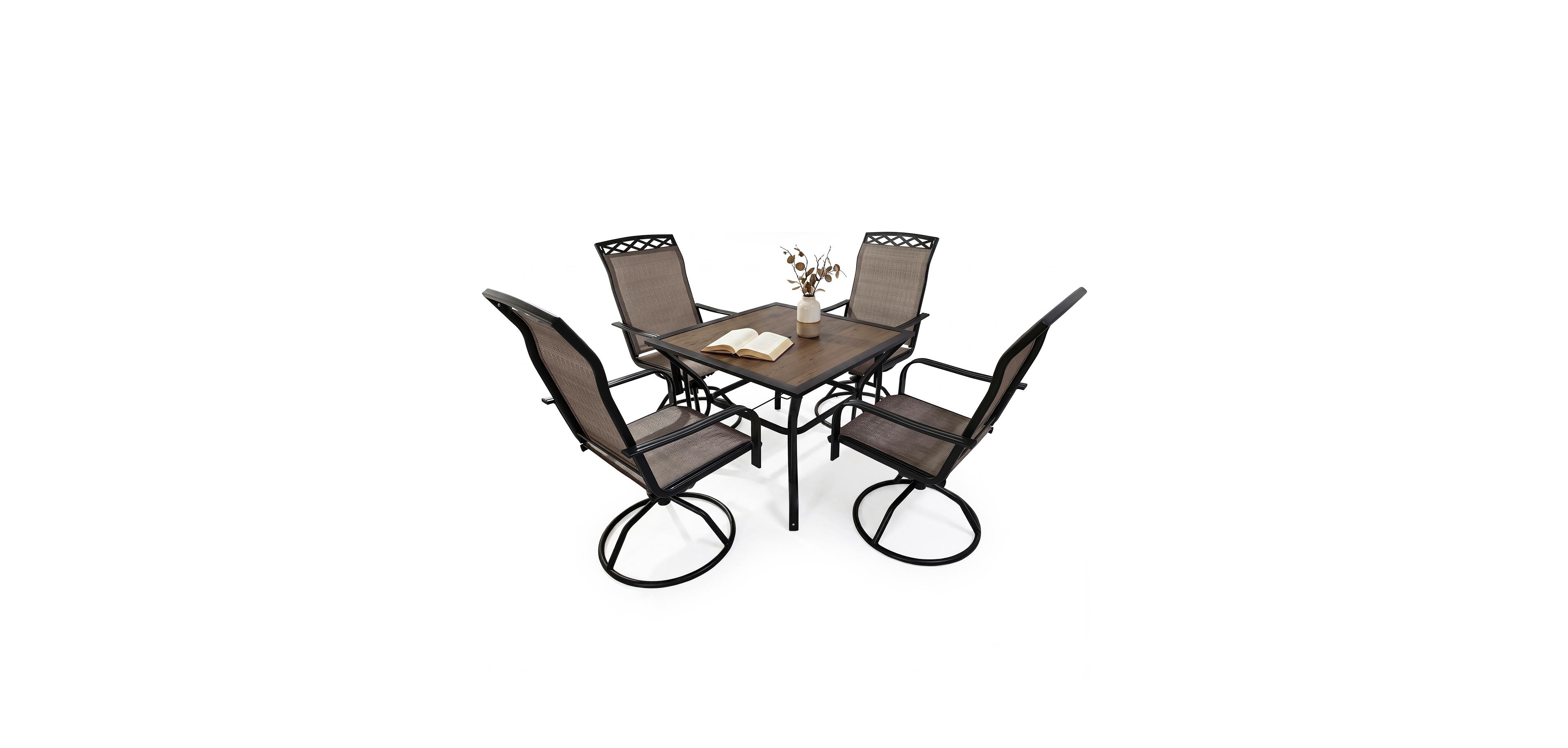 Decksplore 5 Piece Outdoor Patio Set Dining Table with 4 Textilene Swivel Chairs All Weather for Garden Backyard Deck