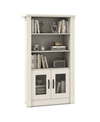 4-Tier Bookcase with Translucent Fluted Cabinet Doors