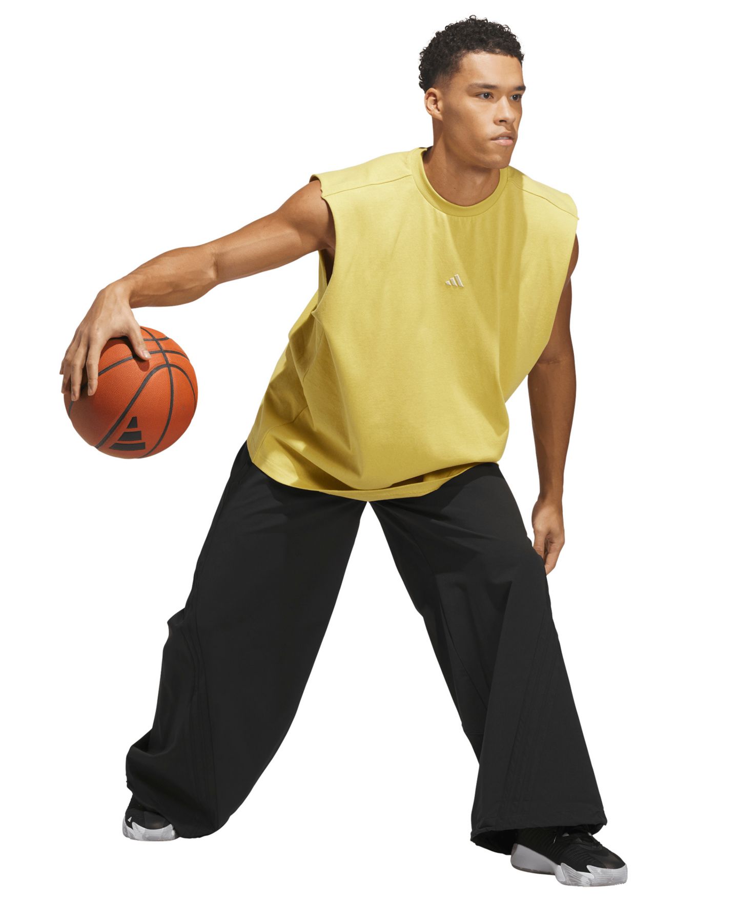 Мужские брюки adidas Wide-Leg Loose-Fit Woven-Dobby, цвет: Чёрный — фото 4
