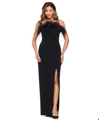 Women's Formal Feather-Trim Spaghetti-Strap Gown
