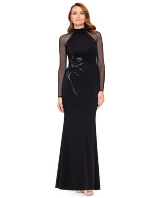 Women's Clemmie Sequin Floral-Applique Mock-Neck Long-Sleeve Dress