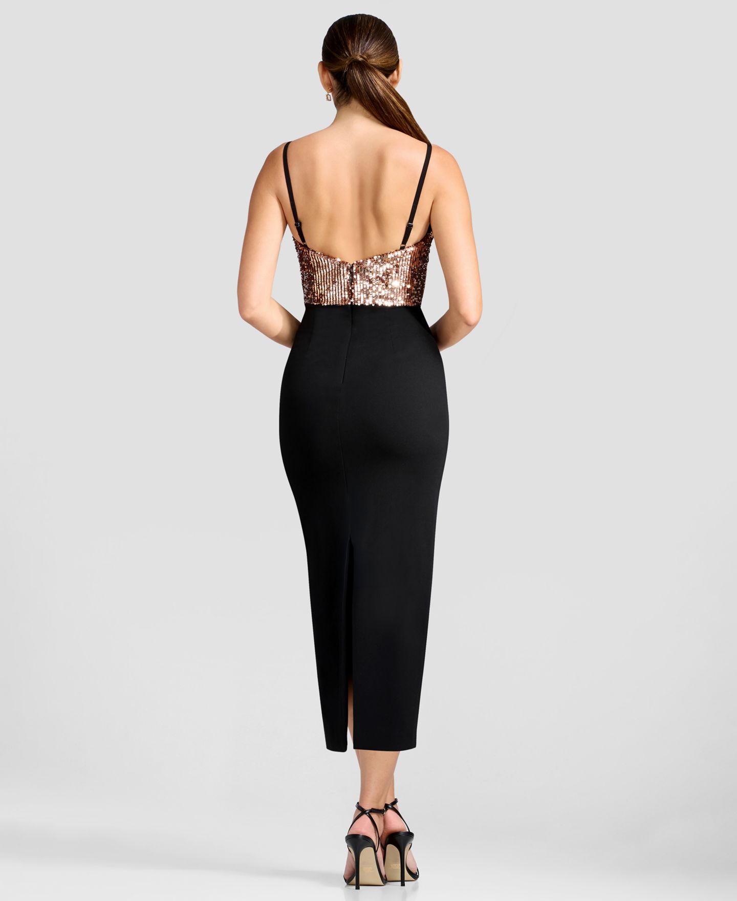 Женское платье Dress the Population Elana Sequin Tea-Length Sweetheart, цвет: Розовое золото разноцветный — фото 6