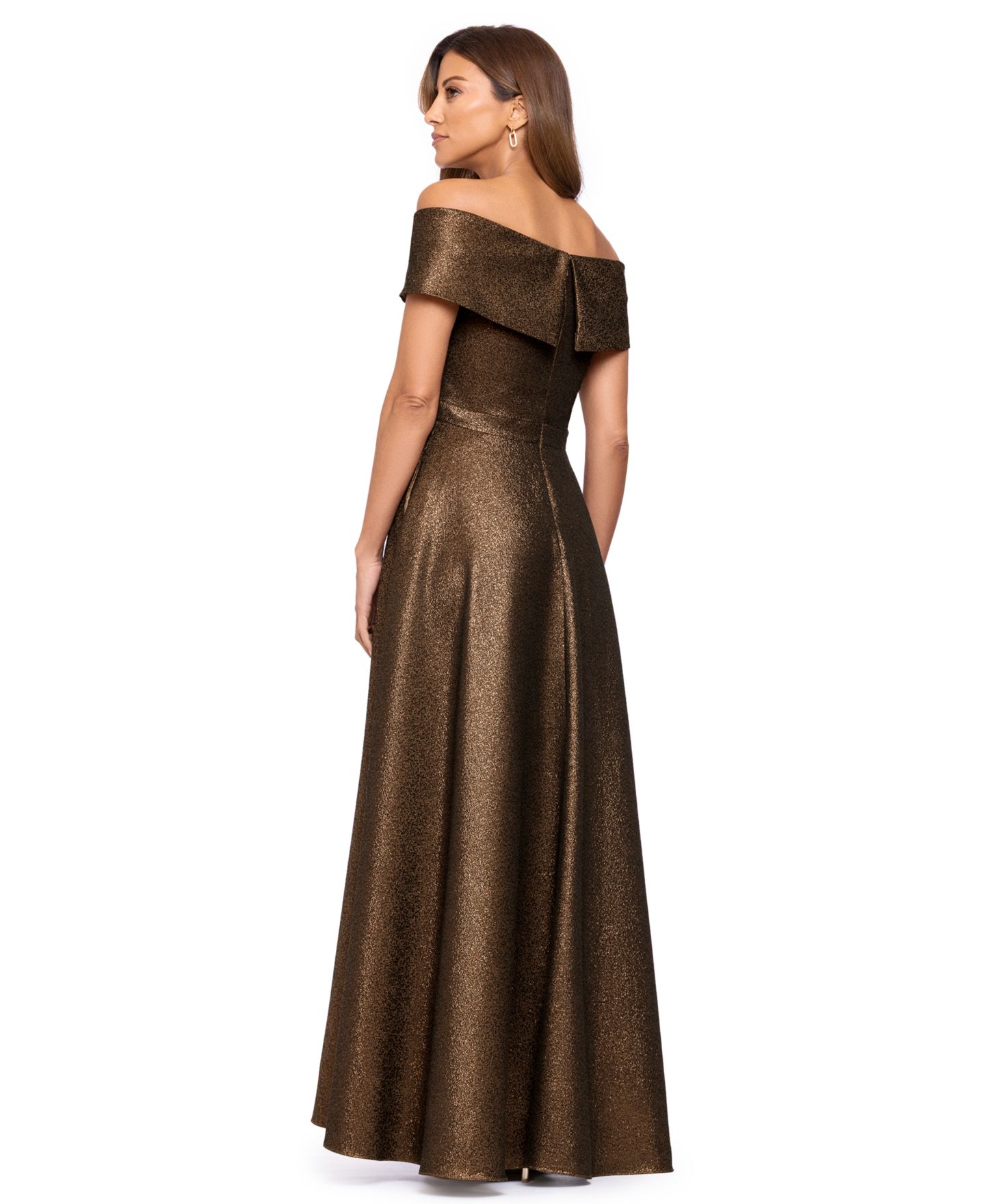 Женское платье XSCAPE Off-the-Shoulder Metallic Jacquard Ball Gown, цвет: Медный — фото 4
