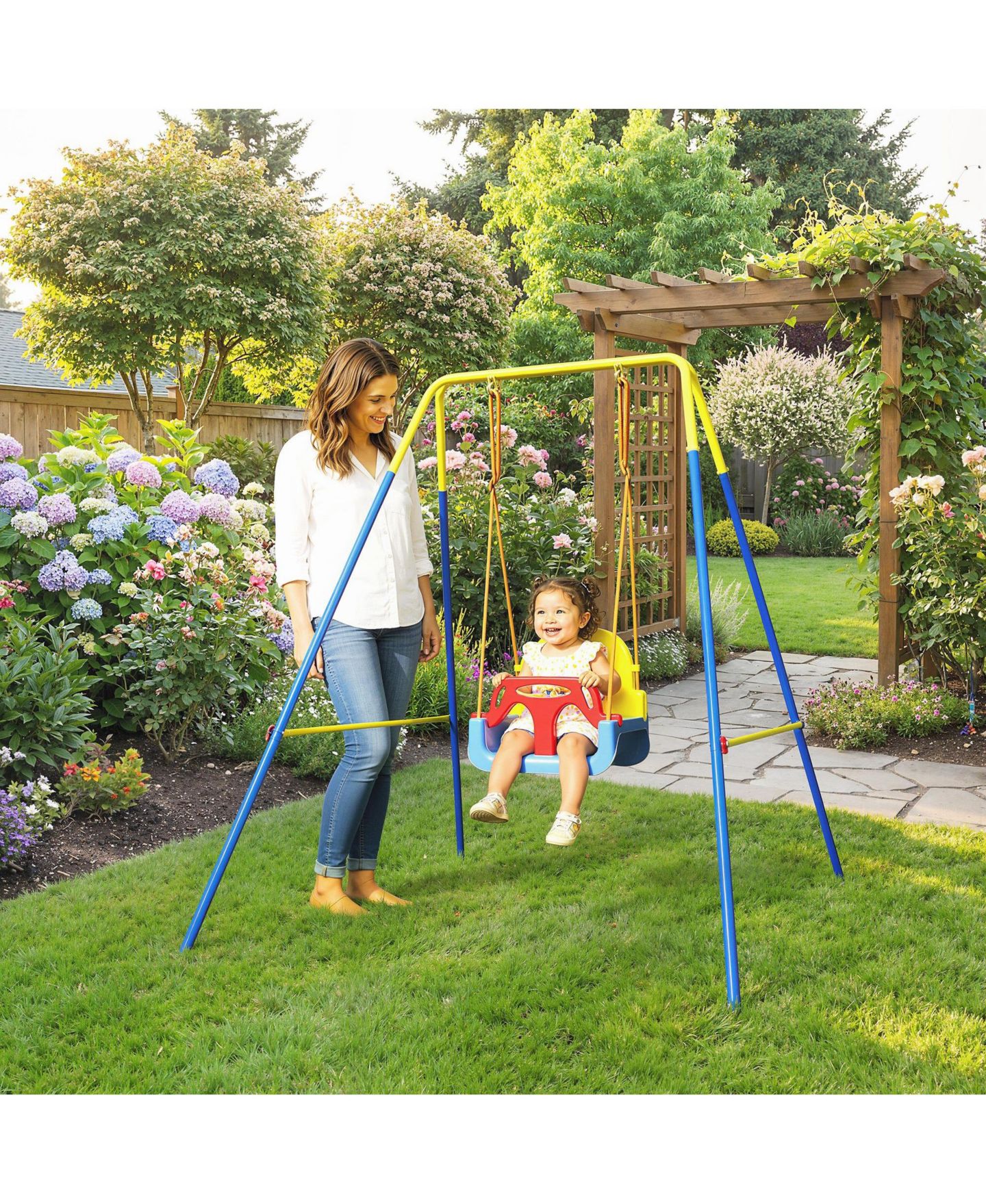 Детские игрушки SEVORLEY Kids' Swing Set with Folding Design & Seat Restraint, Ages 9-36 Months, цвет: Синий — фото 3