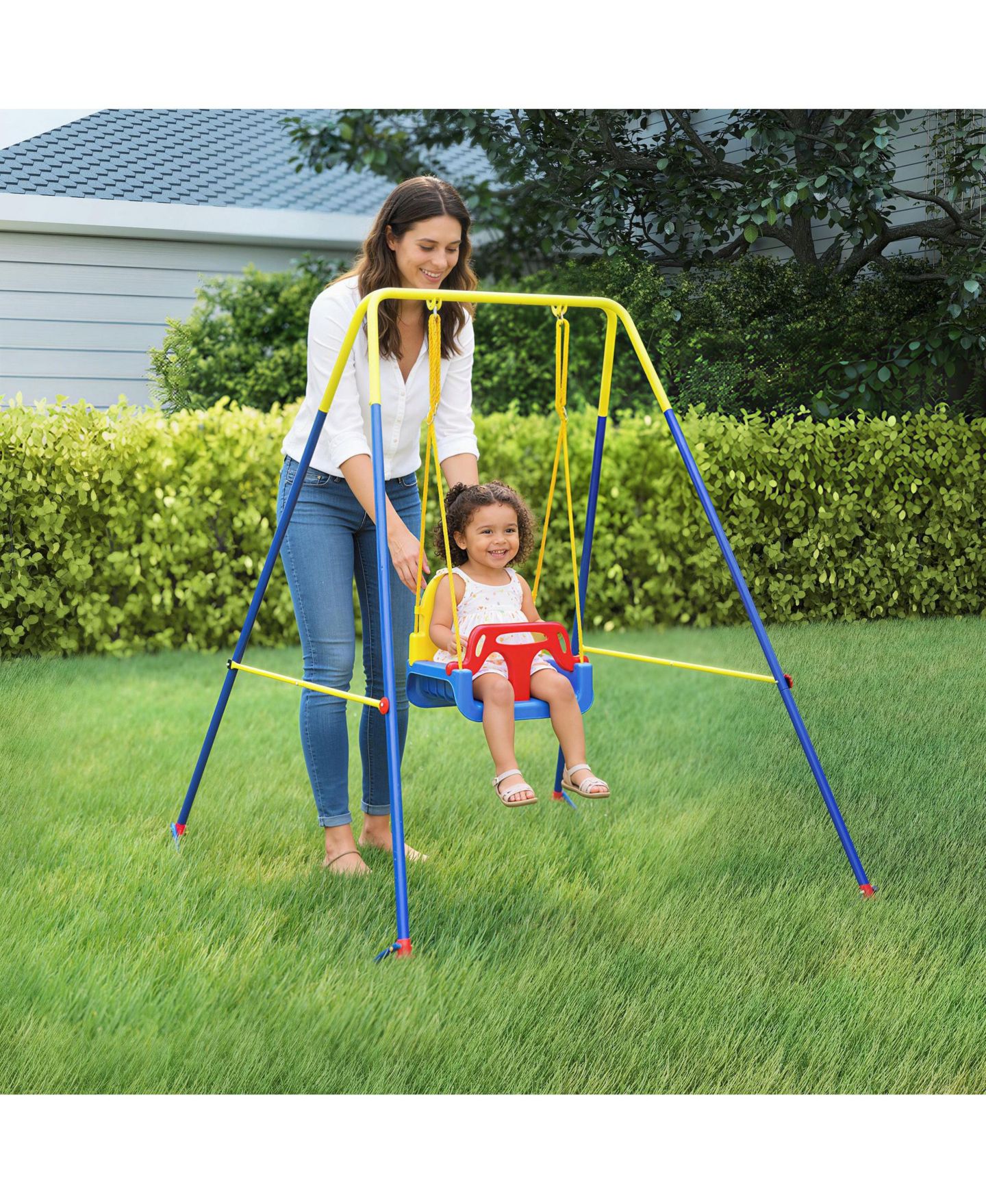 Детские игрушки SEVORLEY Kids' Swing Set with Folding Design & Seat Restraint, Ages 9-36 Months, цвет: Синий — фото 11