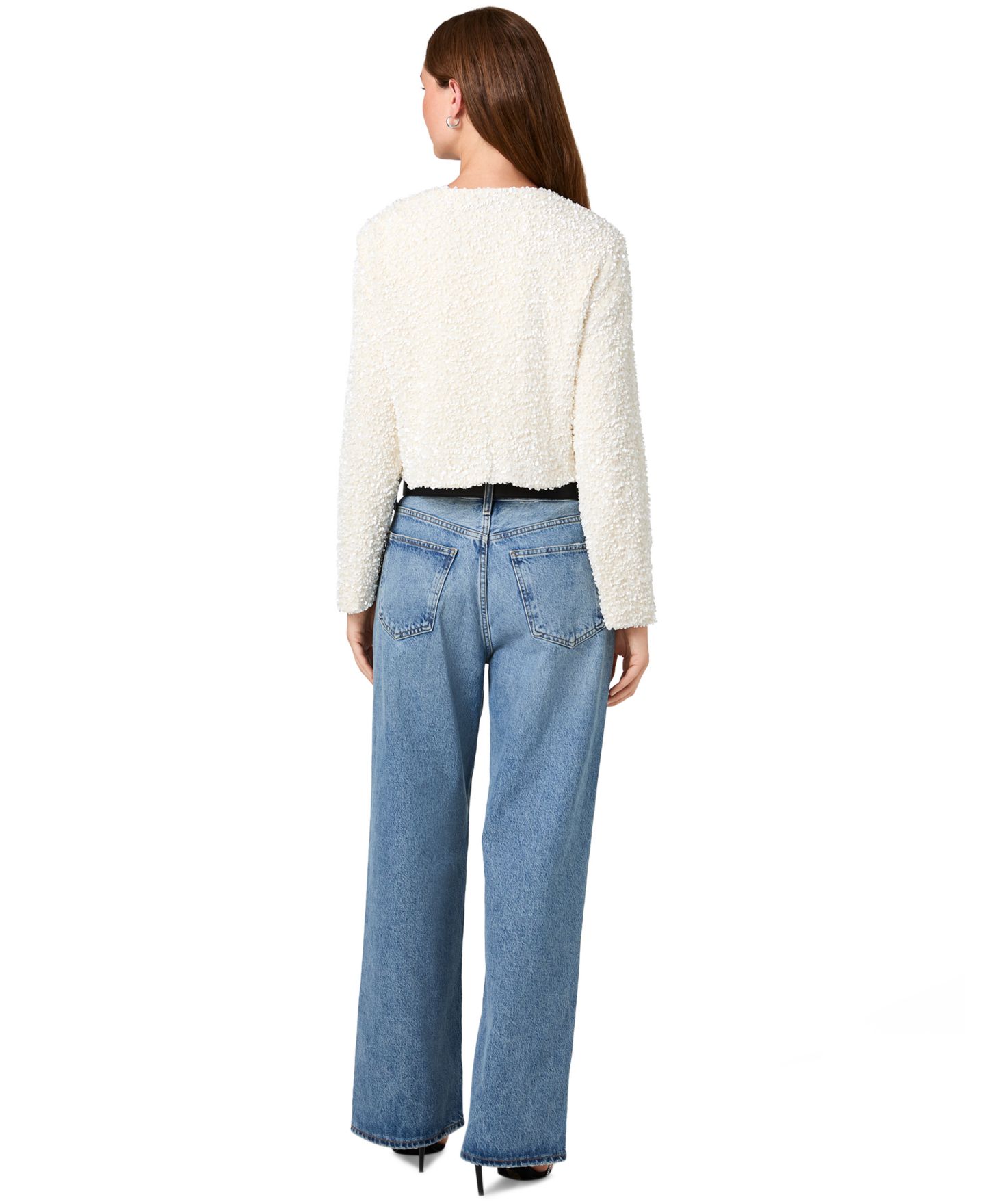 Женский топ French Connection Sequin Velvet Crop Long-Sleeve, цвет: Зимний белый / Чёрный — фото 6