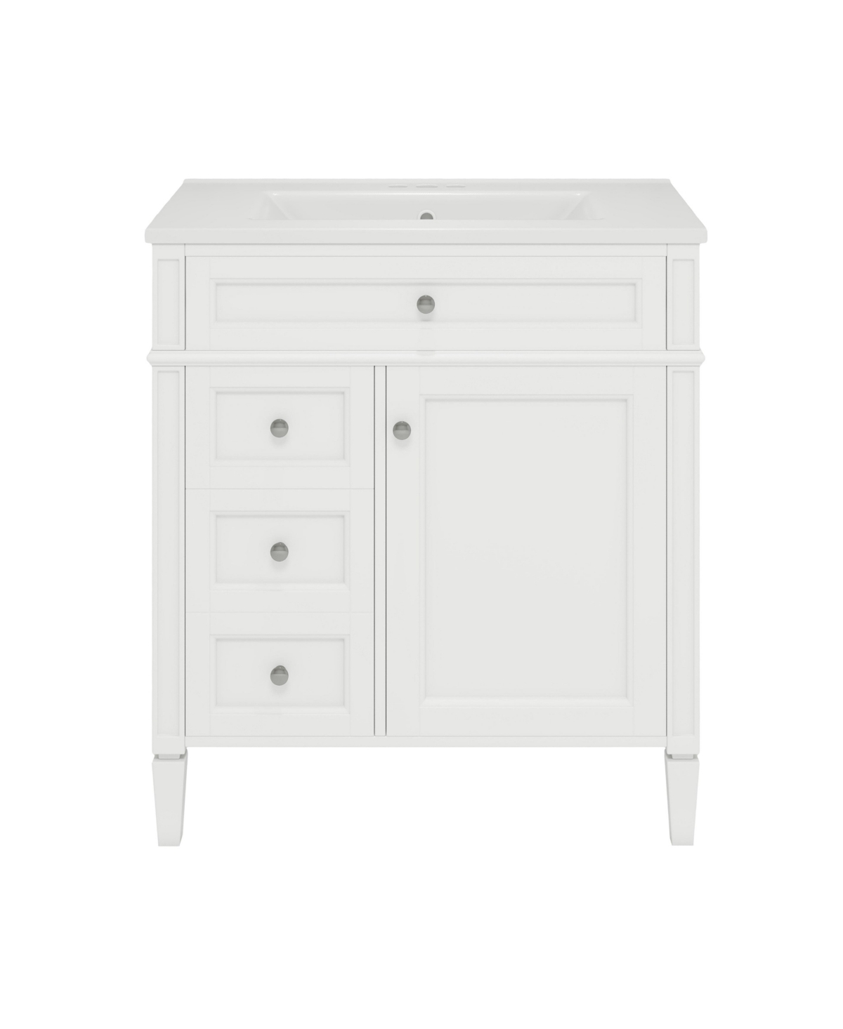 Sillysis 30 Inch Freestanding Bathroom Vanity, Mdf Cabinet with Solid Wood Frame and Legs, Ceramic Integrated Sink, Tip-Out Drawer, Assembly Required