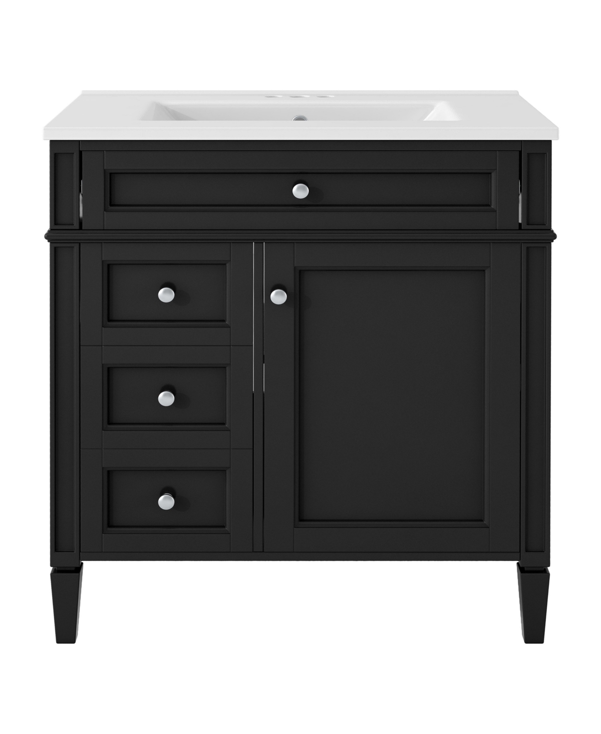 Sillysis 30 Inch Freestanding Bathroom Vanity, Mdf Cabinet with Solid Wood Frame and Legs, Ceramic Integrated Sink, Tip-Out Drawer
