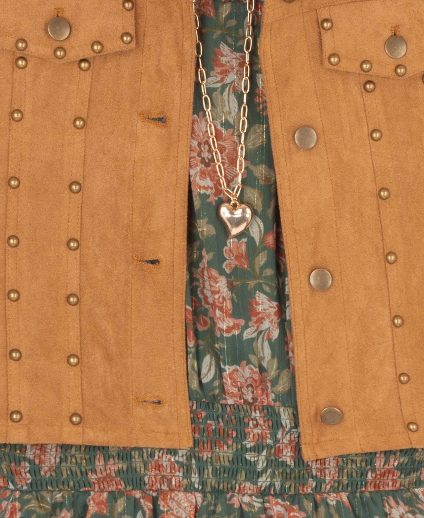 Комплекты Rare Editions Floral-Print Tiered-Ruffle Dress with Faux Suede Jacket and Necklace, 3-Piece Set для девочек, цвет: Оливковый — фото 8