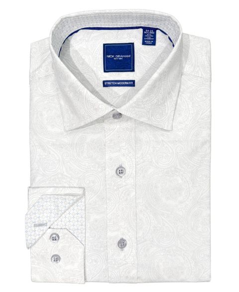 Мужская рубашка Nick Graham Fenway Paisley Spread Collar Dress Shirt, цвет: Серый