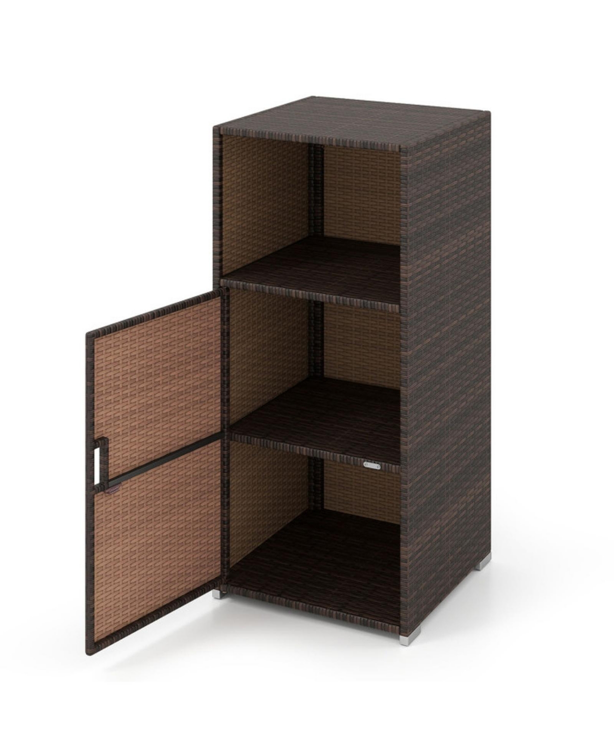 Gouun Compact Pe Wicker Outdoor Cabinet Featuring Open Top Compartment