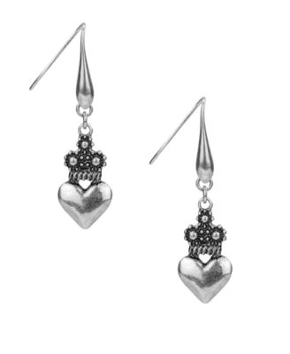 Silver-Tone Heart Drop Earrings