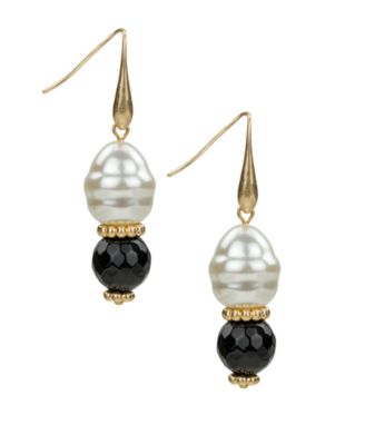 Imitation Pearl Gold-Tone Double Drop Earrings