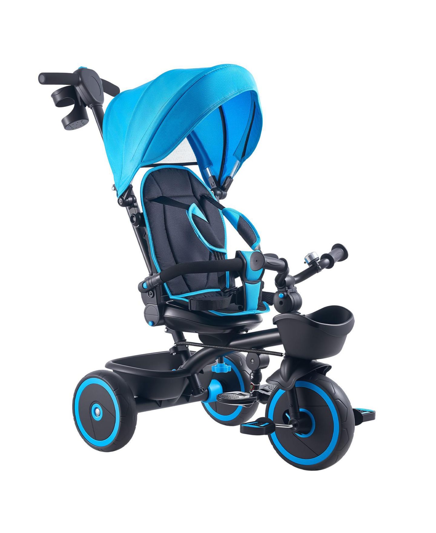 Детская игрушка HONGGE 6-in-1 Convertible Tricycle with Parent Push Handle and Canopy, 55-lb. Capacity, Ages 1-5, цвет: Синий чёрный — фото 1