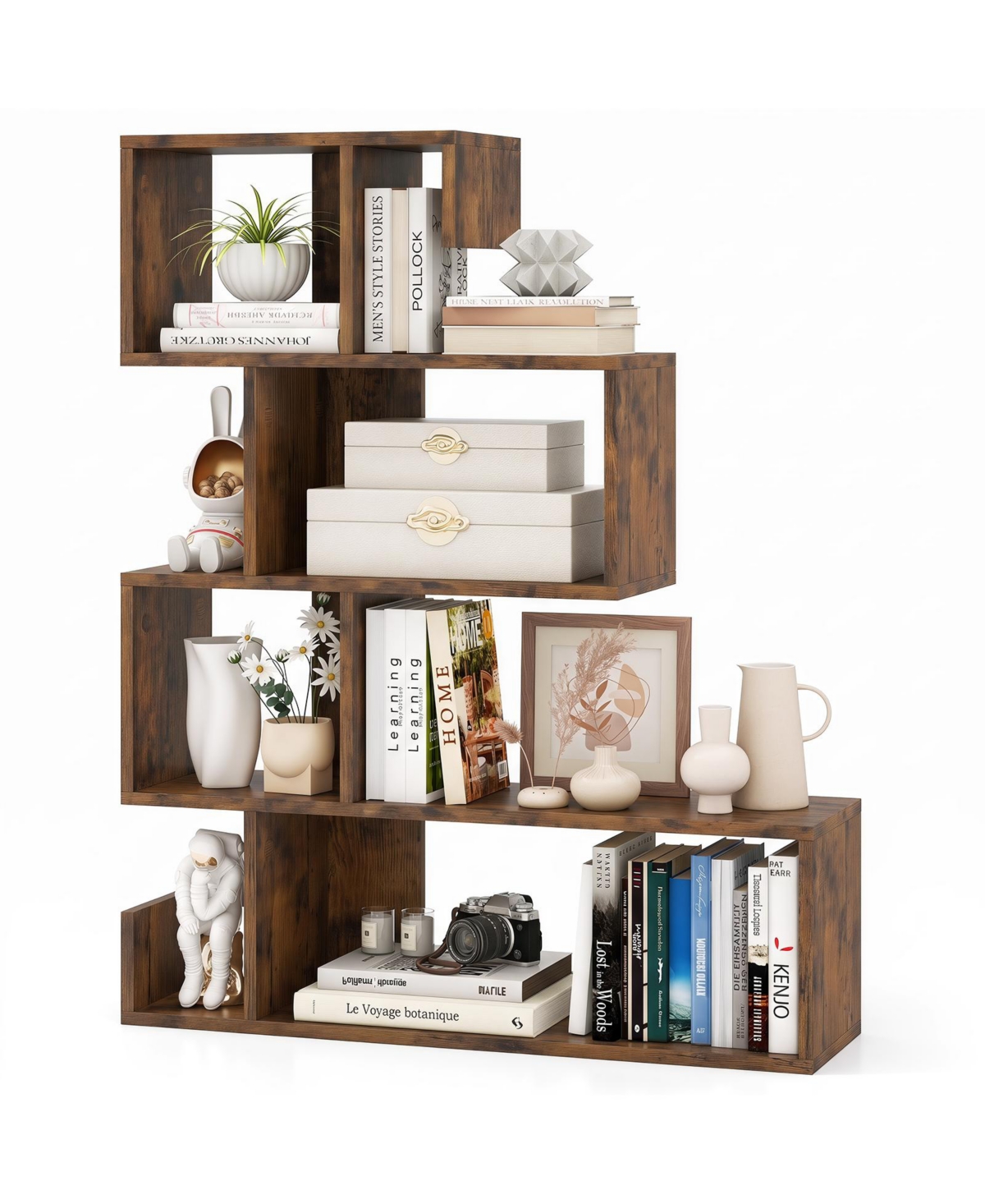 Costway 2 Pcs 5-Tier S-Shaped Bookshelf with Open Cubes Anti-Toppling Kits Freestanding Bookcase