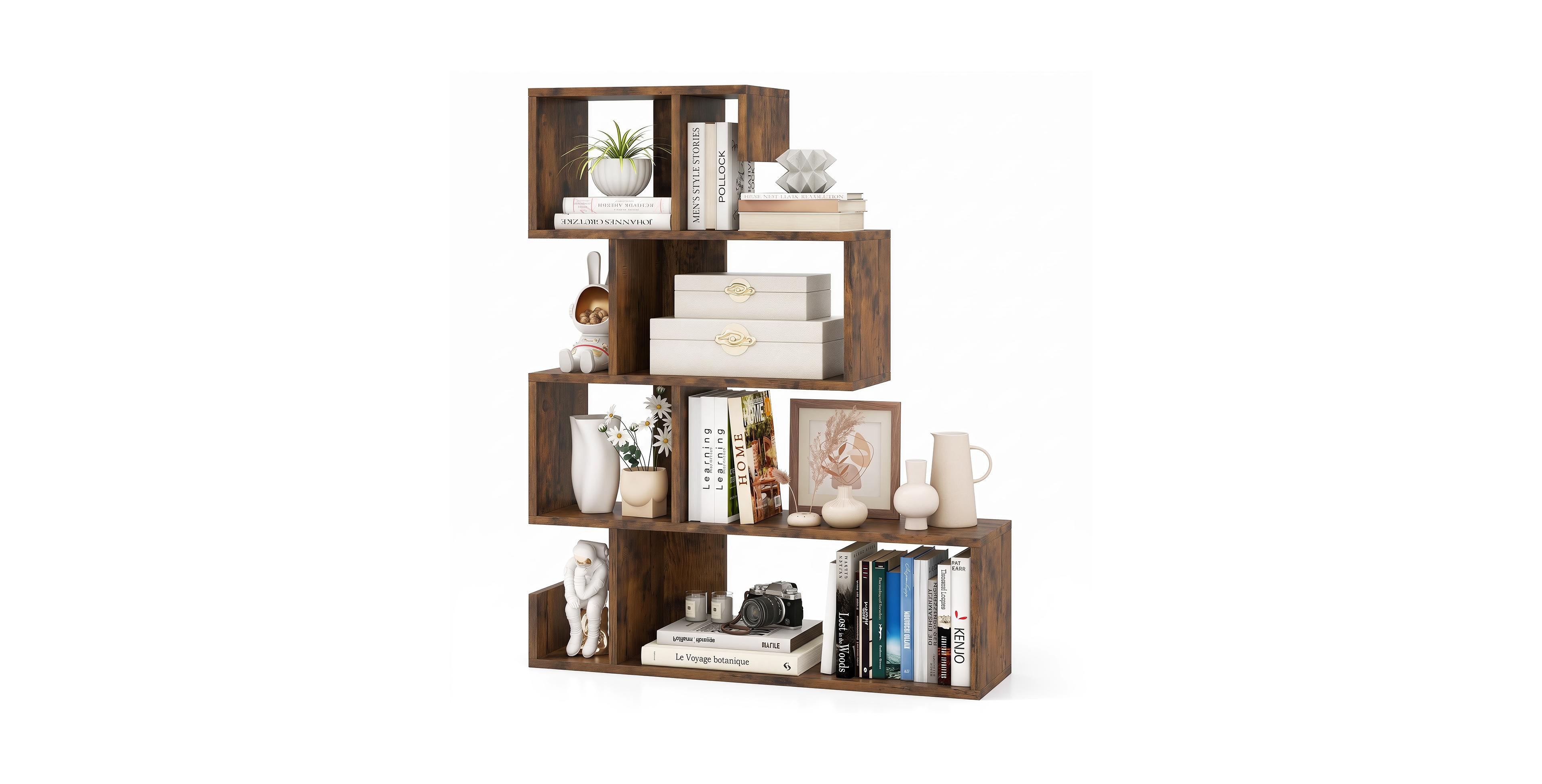 Costway 2 Pcs 5-Tier S-Shaped Bookshelf with Open Cubes Anti-Toppling Kits Freestanding Bookcase