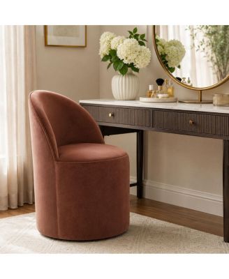 Rolling Makeup Vanity Chair, Velvet Barrel Back Swivel Chair, Fully Assembled
