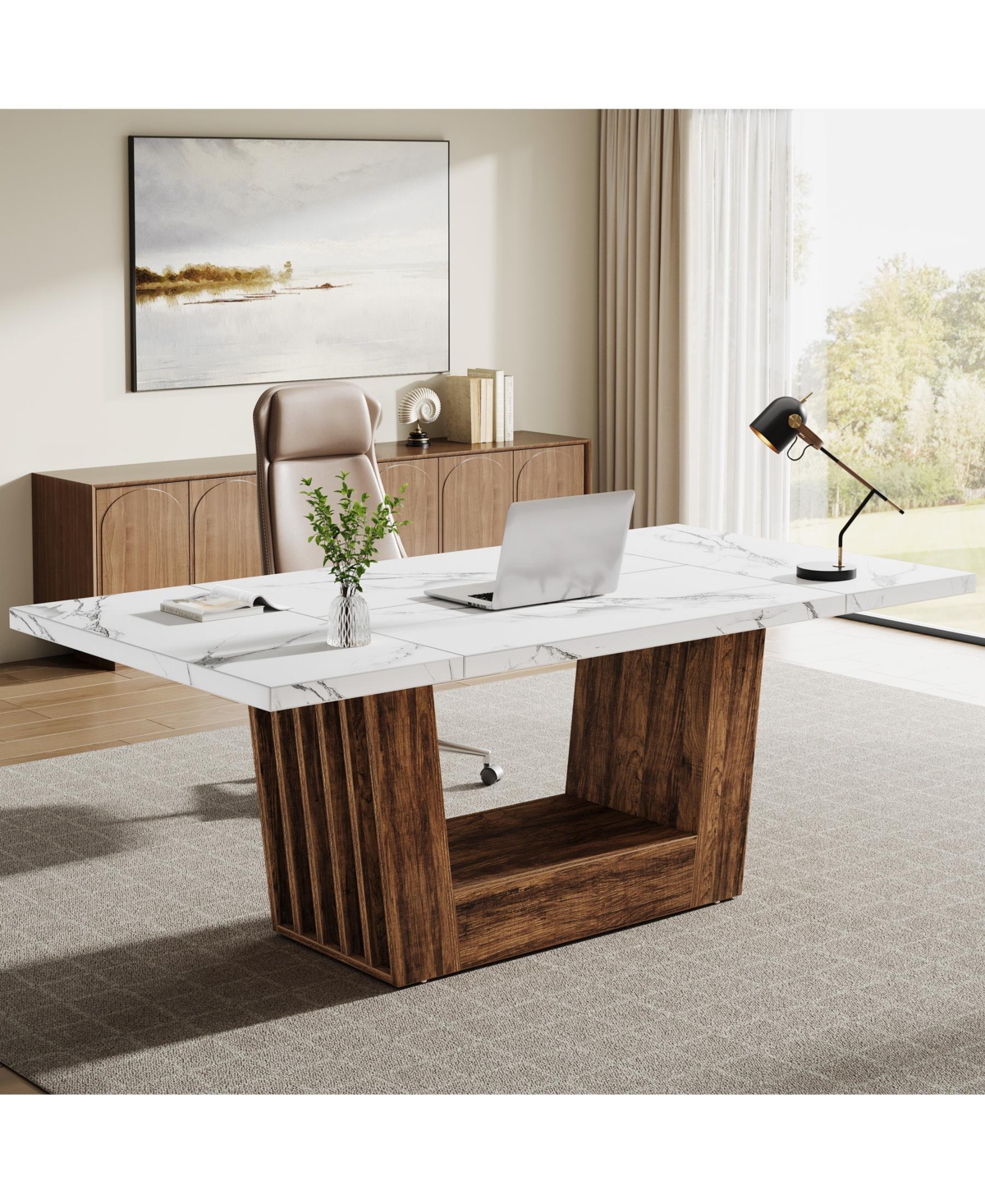 Tribesigns 63'' Executive Office Desk, Modern Computer Home Desk with Robust Base, Large Wooden Conference Table