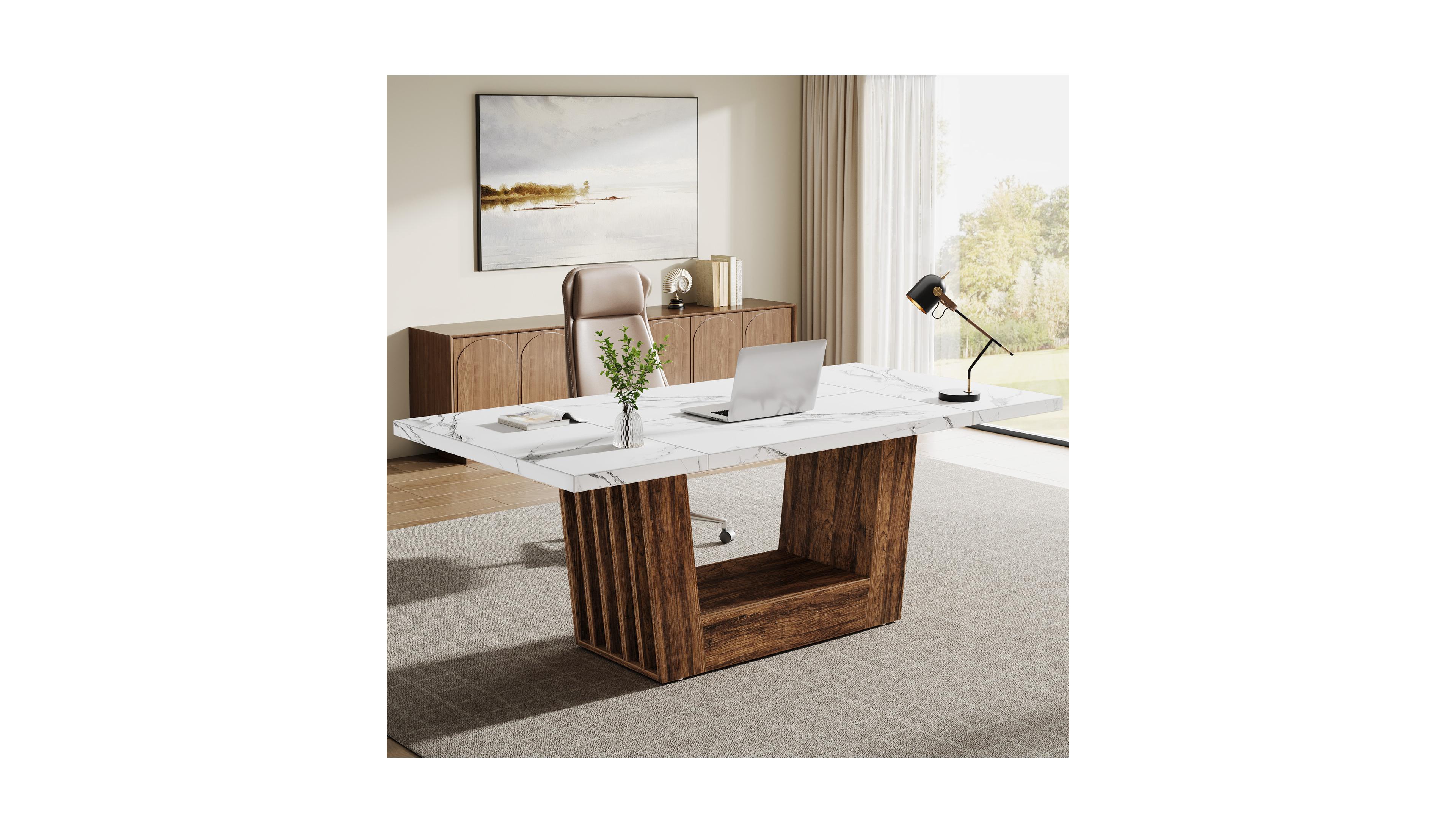 Tribesigns 63'' Executive Office Desk, Modern Computer Home Desk with Robust Base, Large Wooden Conference Table