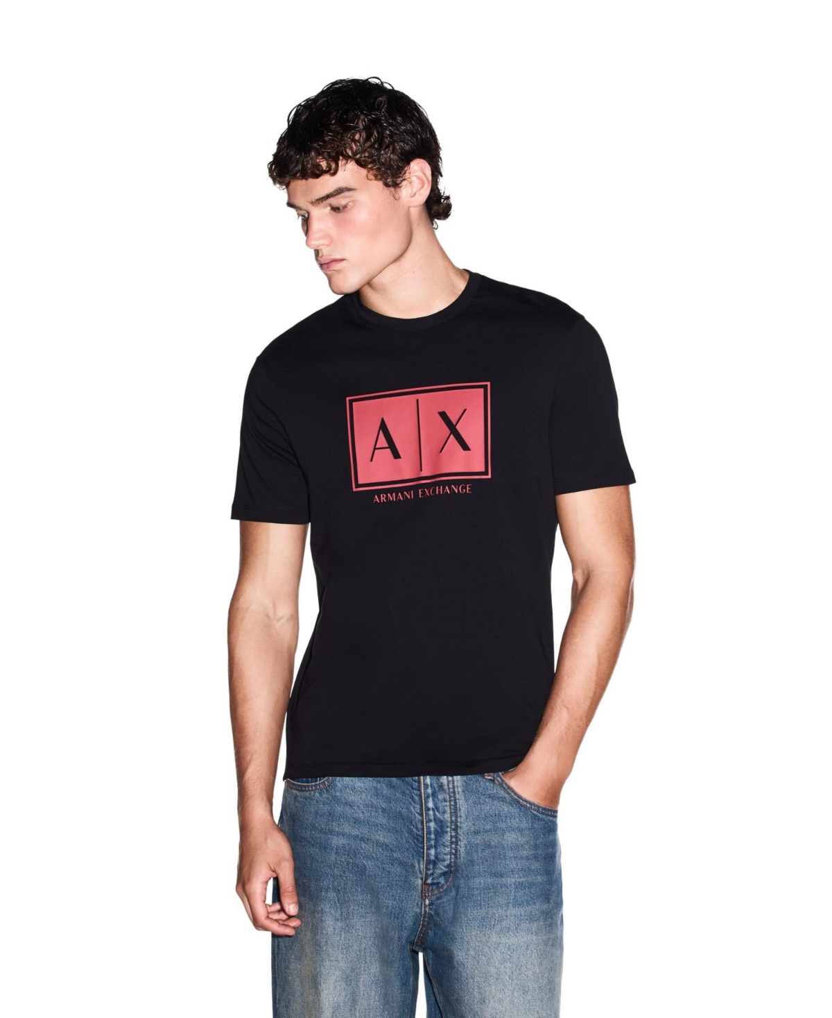 A|X Armani Exchange Men's Box Logo T-Shirt - Black, Red